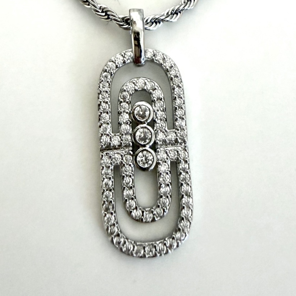 Stainless steel Paperclip Pendant Necklace CZ Chain women jewelry